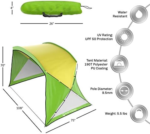Beach Tent - Sun Shelter for Shade with UV Protection and Water-Resistant Coating for Sports Events and More with Carry Bag by Wakeman Outdoors