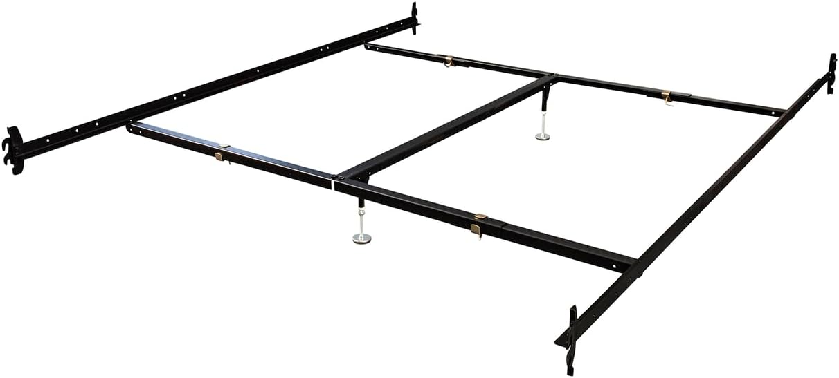 Hook in Bed Rail with Center Support/Crossarms/2 Legs/Adjustable Glides, 82-Inch, Queen/Eastern King