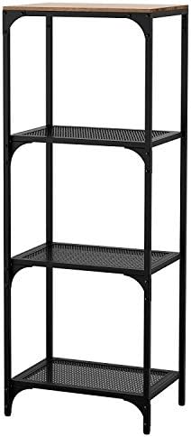 Royal7 4-Shelf Industrial Bookshelf, Rustic Metal and Wood Shelf, 19 5/8”W x 14 1/8”D x 53 1/2” H, Black