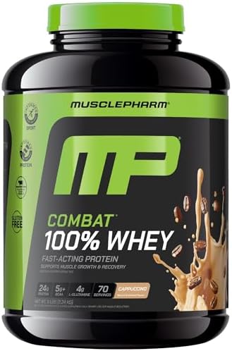 MusclePharm Combat 100% Whey Protein Powder, Vanilla Flavor, Fast Recovery & Muscle Gain with Whey Protein Isolate, High Protein Powder for Women & Men, Gluten Free, 5 lb, 70 Servings | Whey Protein Isolate, Fast Recovery Support, Muscle Gain Support, Hi…