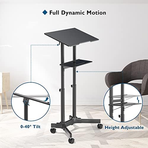 BONTEC Lecterns & Podiums Portable Mobile Standing Laptop Desk, Sit Stand | Height Adjustable, Home Office Classroom Pulpit Stand Up Desk Workstation, Rolling Table Laptop Cart with Storage Tray