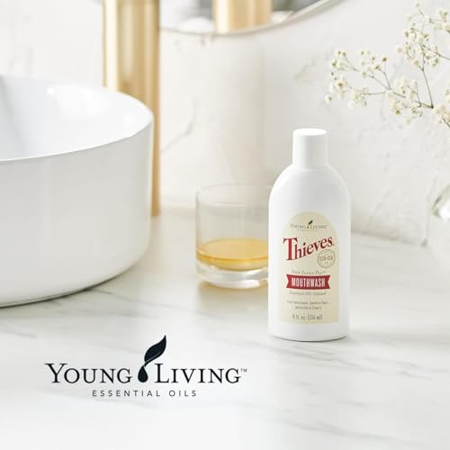 Young Living Thieves Fresh Essence Plus Mouthwash | 8 fl oz | Alcohol-Free and Fluoride-Free | Enhanced with Essential Oils | Peppermint, Rosemary