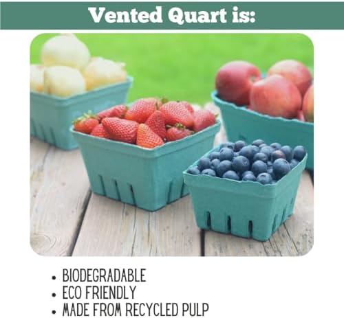 42 Pack QUART Green Molded Pulp Fiber Berry/Produce Vented Baskets for Fruit and Vegetable