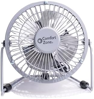 Comfort Zone 4-inch All-Metal Mini Desk Fan – High Velocity Portable USB Fan with 120V Wall Adapter