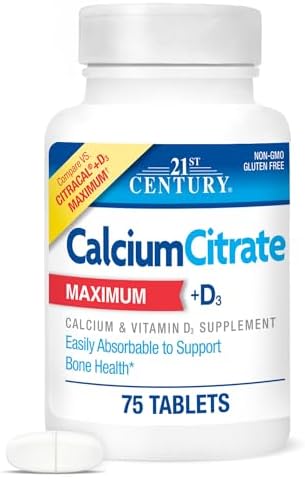 21st Century Calcium Citrate Plus D3 Maximum - 630 mg Calcium, Bone Health Support, Easily Absorbable, Gluten Free, Non-GMO, Compare to Citracal +D3, 400 Tablets