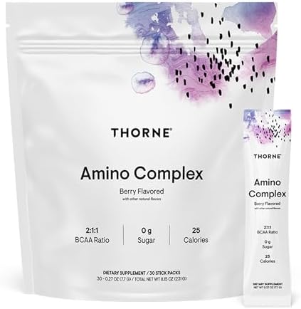 THORNE Amino Complex, Clinically Validated EAA & BCAA Powder, 30 Servings | Supports Lean Muscle Mass & Exercise Recovery*, for Pre or Post-Workout, Berry, Dairy-Free, NSF Certified for Sport