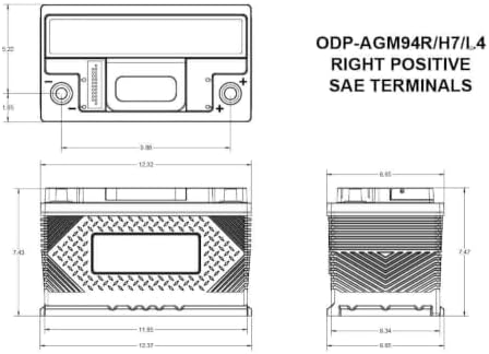 Odyssey Battery 94R-850 Performance Automotive Battery Group 94R 1500 PHCA 850 CCA 1000 MCA RC Min. 150 L-12.36 in. W-6.85 in. H-7.47 in. w/SAE