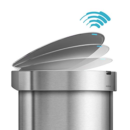 simplehuman 45 Liter / 12 Gallon Semi-Round Automatic Sensor Trash Can, Brushed Stainless Steel