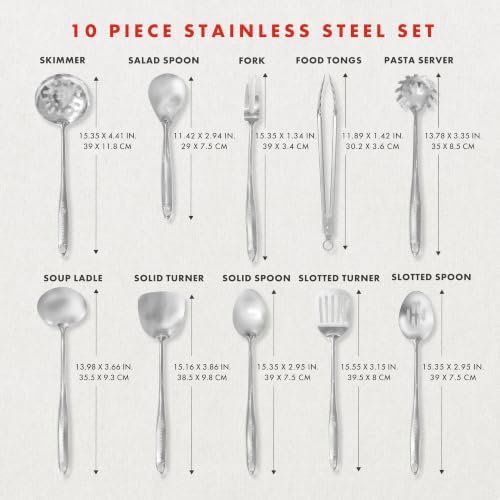 Emeril Lagasse 10-Piece Stainless Steel Utensil Set – Premium 304 Mirror Finish Cooking Tools with Hanging Loops – Heat Resistant