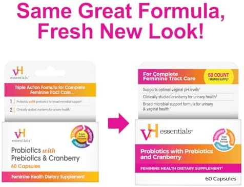 vH essentials Probiotics for Women with Prebiotics and Cranberry, 60 Ct | Feminine Health Dietary Supplement, Probiotics Support Gut Balance, Urinary Tract Health for Women, 30 Day Supply
