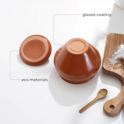 Stoneware Ramekin with Lid 17 fl oz 500 ml Clay Pot for Cooking