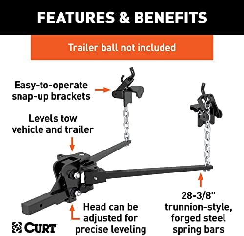 CURT 17333 Short Trunnion Bar Weight Distribution Hitch, Up to 15,000 lbs., 2-Inch Shank
