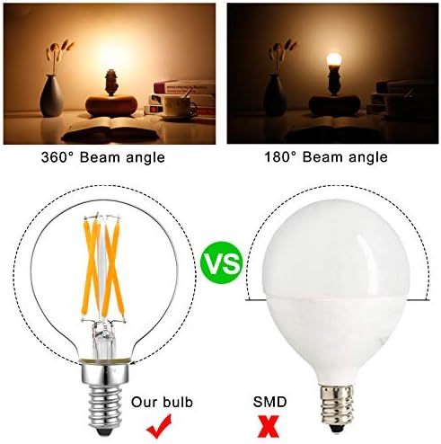 Litehistory e12 led bulb dimmable g16.5 Light Bulb 4W Equal 40 Watt 400lm AC120V e12 Candelabra Bulb 40 Watt for Chandeliers,Ceiling Fan,Vanity Warm White 2700K Globe candelabra Light Bulb 6Pack