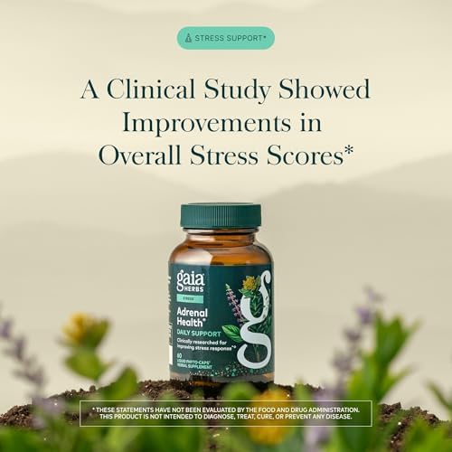 Gaia Herbs Adrenal Health Daily Support - Herbal Supplement with Ashwagandha, Holy Basil & Schisandra - Help Maintain Healthy Energy & Stress Levels* - 60 Vegan Liquid Phyto-Caps (30 Servings)