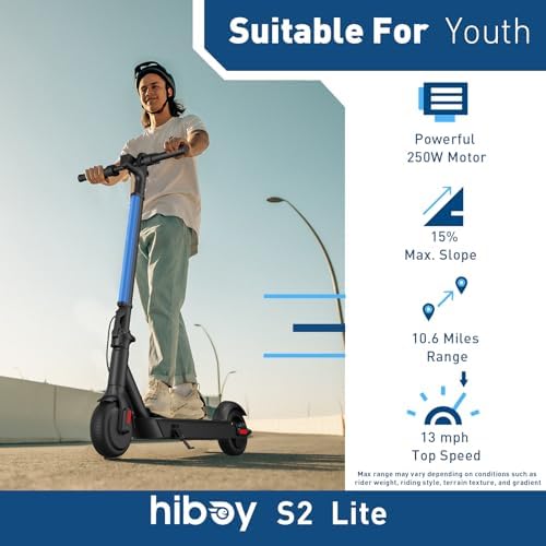 Hiboy S2 Lite Electric Scooter - 6.5" Solid Tires - Up to 10.6 Miles Long-Range & 13 MPH Portable Folding Commuting Scooter for Teens/Adults (Black)