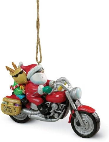 Cape Shore Santa and Reindeer Riding a Harley Motorcycle Ornament