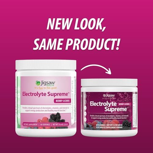 Jigsaw Health Electrolyte Supreme | Broad Spectrum of Electrolytes + Trace Minerals | Berry-Licious Flavor | 60 Servings (Jar)
