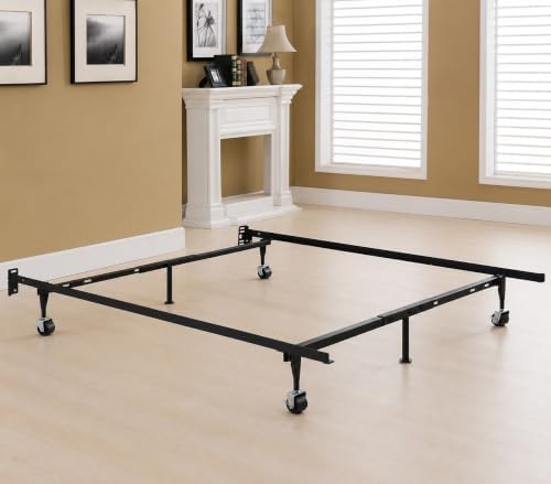 Kings Brand Furniture Adjustable Metal Bed Frame with Locking Wheels, Fits Twin, Twin XL, Full, Full XL & Queen Mattresses