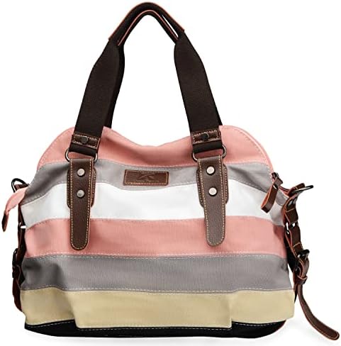 Canvas Handbag Multi-Color Striped Lattice Cross Body Shoulder Purse Bag Tote-Handbag for Women