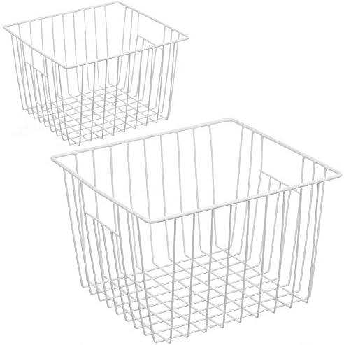 Deep Refrigerator Freezer Baskets, Large Household Wire Storage Basket Bins Organizer with Handles for Kitchen, Pantry, Freezer, Cabinet, Closets
