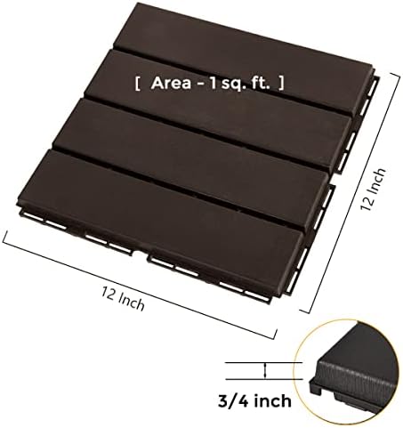 ASTEROUTDOOR Interlocking Deck Tiles Plastic Waterproof Outdoor Flooring 12" x 12" for Patio Garden Deck Poolside Indoor Outdoor, 10 pcs, Gray