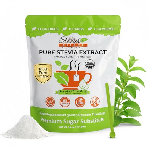 Stevia Select Organic Stevia Powder 1.25oz - Sugar Free Plant Based Pure Stevia Sweetener Stevia Extract Keto Sugar Substitute No Additives Zero Calorie