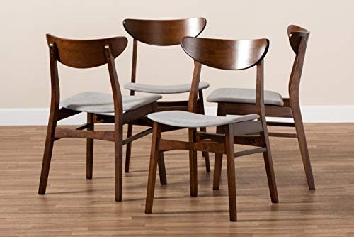 Baxton Studio Parlin Mid-Century Modern Transitional Light Beige Fabric Upholstered and Walnut Brown Finished Wood 4-Piece Dining Chair Set