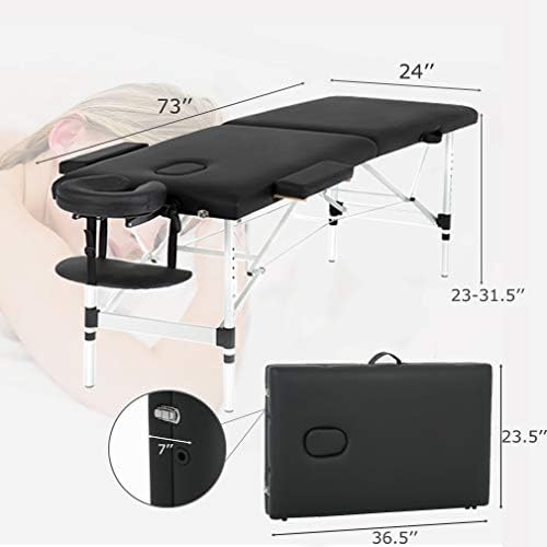 PayLessHere Massage Table Massage Bed Spa Bed 73 Inch Aluminium Massage Table W/Face Cradle Carry Case Height Adjustable 2 Fold Portable Facial