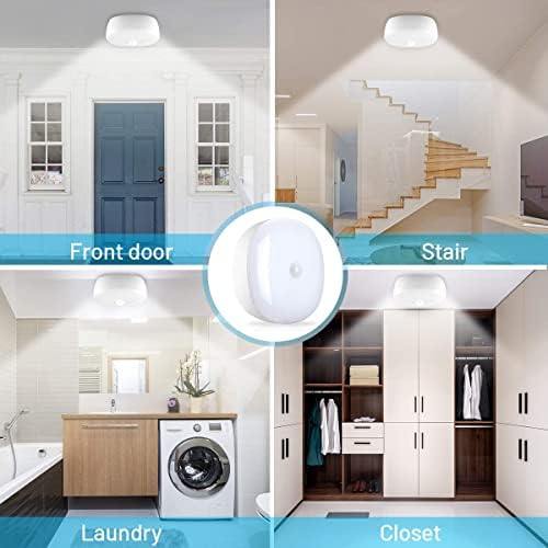 Battery Powered LED Ceiling Light Wireless Motion Sensor Light 300 Lumens 5W for Indoor Outdoor, Closet, Pantry, Stair, Garage, Basement
