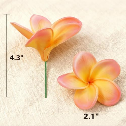 10PCS Artificial Plumeria Flowers with Stem, Apricot | Natural Real Touch,DIY Cake Decoration, Hawaiian Part, Luau Decor, Wedding Bouquets