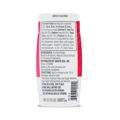 Lakanto Liquid Monk Fruit Extract Drops, Original, 1.76 Fl Oz | Erythritol Free Sugar Substitute Sweetener, For Coffee, Tea, Smoothies, Oatmeal, Yogurt, Cocktails, Zero Sugar, Vegan, Keto
