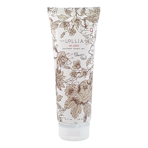 LOLLIA Wish Shower Gel, 8 fl oz, Vanilla Bean, Rice Flower, Jasmine Leaves, & Sugar Cane, Luxury Shea Moisture Hydrating Women's Body Wash, Delicate & Relaxing Scented Bath Soap for Self Care