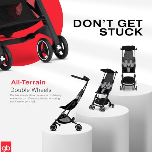 gb Pockit+ All-Terrain, Ultra Compact Lightweight Travel Stroller with Canopy and Reclining Seat in Velvet Black