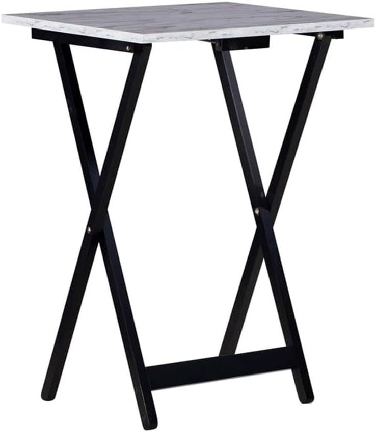 Riverbay Furniture 5 Piece TV Tray Table Set, Faux Marble Tops, Rubberwood and MDF, Brown Finish, Includes 4 Folding Tray Tables and 1 Storage Stand, Compact Design for Living Room or Home Use