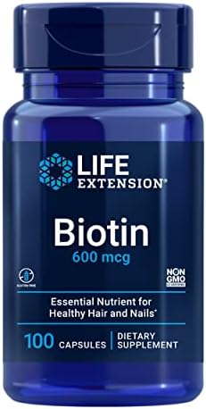 Life Extension Biotin 600 mcg Vitamin B7 Support Supplement for Beautiful Hair, Nails & Beyond – Gluten-Free, Non-GMO - 100 Capsules | Supports Hair