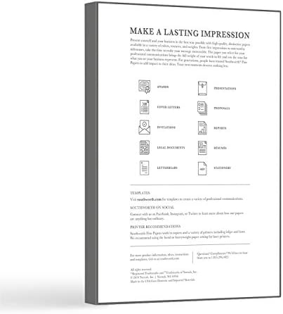 Southworth® 100% Cotton Résumé Paper, 8 1/2" x 11", 32 Lb, 100% Recycled, White, Pack of 100