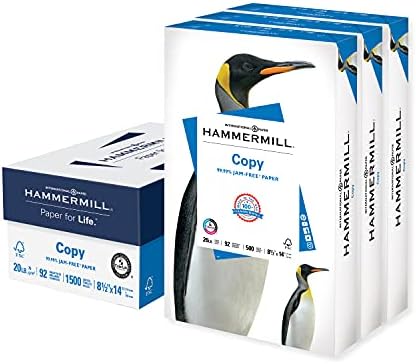 Hammermill Printer Paper, 20 Lb Copy Paper, 8.5 x 14-92 Bright, Made in the USA- 3 Ream (1500 Sheets)