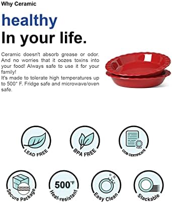 LE TAUCI Ceramic Pie Pans Plate for Baking, 9 inch Deep Dish Baking Dish, 52 ounce Bakeware for Apple Pecan Pie, Set of 2, White