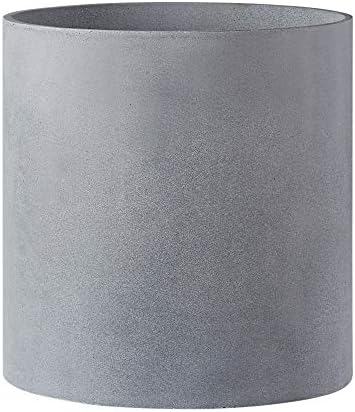 FaithLand 14 Inch Fiberstone Planter - Lightweight Modern Cylinder Plant Pot with Drainage Hole & Plug, Indoor Outdoor Use, Matte White