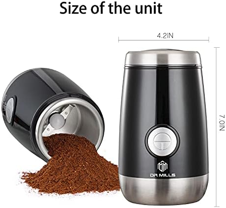 DR MILLS DM-7445 Coffee Grinder Electric,Spice and Herb Grinder, Blade & Cup Made with SUS304 Stainless Steel Food Grinders Electric