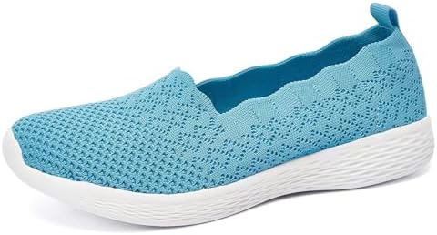 poemlady Women's Walking Shoes Slip On Knit Mesh Loafers Round Toe Flat