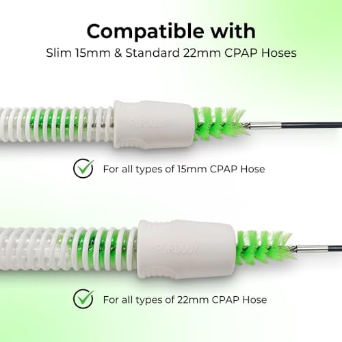 Purdoux 2-in-1 CPAP Hose Brush Tube Cleaner & Dryer for 22mm & 15mm Hoses | 6-Piece Adjustable Stem Up to 6.5ft, Soft Nylon Bristles