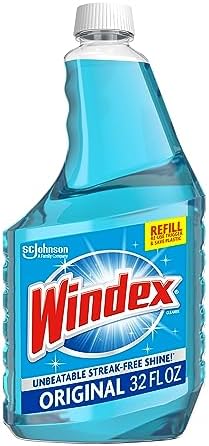 Windex refill glass and window cleaner, made from 100% recycled plastic, surface cleaning spray, original blue scent, 2L (67.6 fl oz)