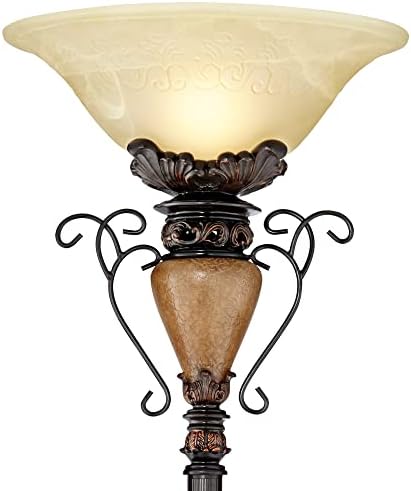 Ludo 72" Tall Bronze Crackle Tree Torchiere Floor Lamp Living Room | Vintage Traditional Antique Adjustable Alabaster Glass Shades Slide Dimmer