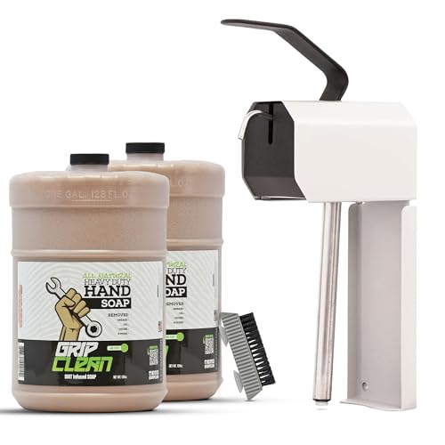 Grip Clean Heavy Duty Hand Cleaner For Mechanics, Natural Pumice, 64 Oz | Clay Infused, Grease, Oil, Grime Remover, Moisturizing Coconut Olive Oils, Lime Scent, For Shop, Garage, Industrial Use