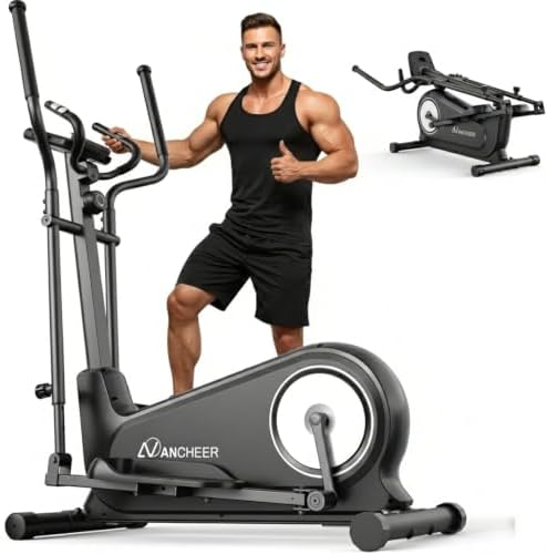 ANCHEER Elliptical Exercise Machine for Home, Foldable Magnetic Elliptical Trainer with 16" Stride, 16 Resistance Levels, Adjustable Pedals, LCD Monitor & Pulse Sensor, 550 LBS Weight Capacity