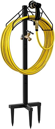 Artigarden Freestanding Garden Hose Holder Hanger, Heavy Duty Metal Water Hose Reel Storage Stand Rack for Yard Lawn, Bright Black (Hose not Included)