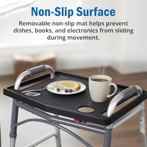 Support Plus Walker Tray Table - Mobility Table for Walker with Non-Slip Mat, Accessories, and Cup Holder (21"x16") - Gray