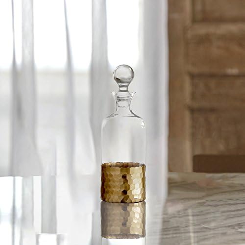 Fitz and Floyd Daphne Decorative Whiskey Decanter Set with Top Glass for Wine, Bourbon, Brandy, Liquor, 5 Piece, Gold