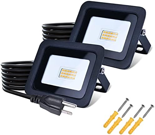 MIWAT 20W 2Pack LED Flood Light, White LED Work Light with Plug